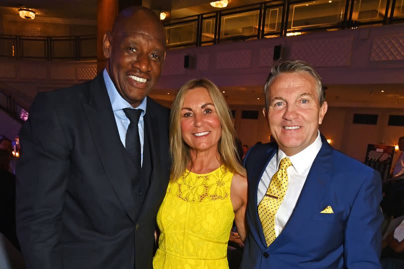 Shaun Wallace, Donna Derby and Bradley Walsh attend the TRIC Awards 2023 at The Grosvenor House Hotel on June 27, 2023 in London, England.