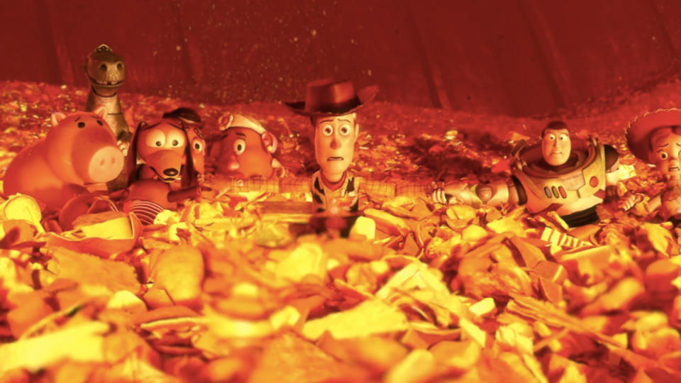 <p> One of the darkest moments in Pixar movie history happens towards the end of Toy Story 3 when Woody, Buzz, Jessie, and the rest end up in a trash compactor and slowly approach a fiery doom. For the first time in the series, nobody, not even the normally clever and determined Woody, has an idea how to get out of dodge. As the raging fire inches closer, Andy’s precious toys join hands in silent acknowledgement that the only mercy in the moment is that they’re facing the end together. Of course they are saved at the eleventh hour by a most helpful group of aliens, whose almost religious praise of “The Claw” actually feels like salvation. But before they came to the rescue, Toy Story 3 actually convinced its audience that it was going to do the unthinkable. </p>