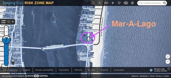 Trump's Mar-a-Lago estate shown with 7 feet of sea level rise.