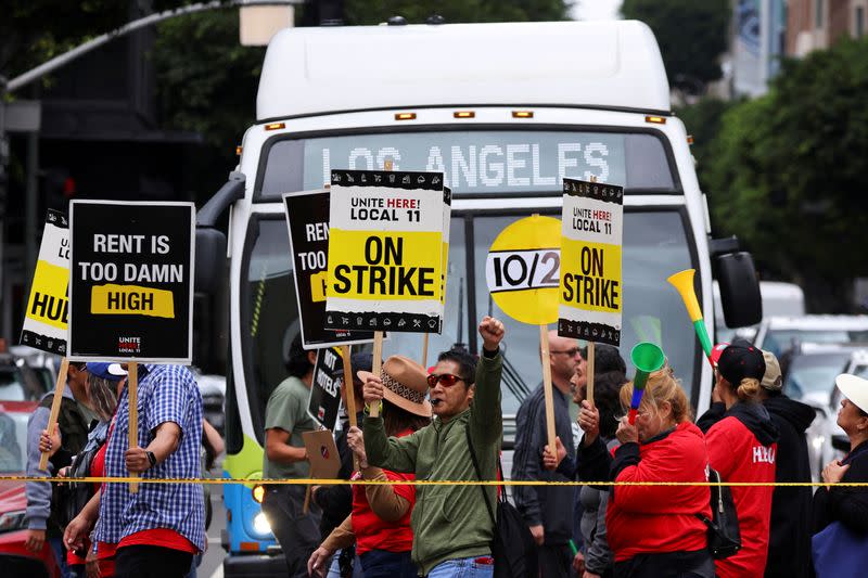 FILE PHOTO: Hotel workers protest in Los Angeles