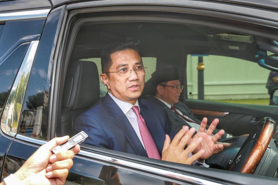 Datuk Seri Mohamed Azmin Ali is seen leaving Istana Negara February 26, 2020. — Picture by Ahmad Zamzahuri