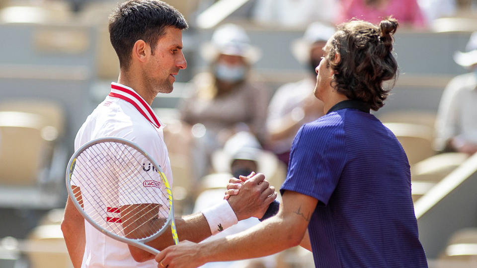 Novak Djokovic and Lorenzo Musetti, pictured here after their fourth round clash at the French Open. 