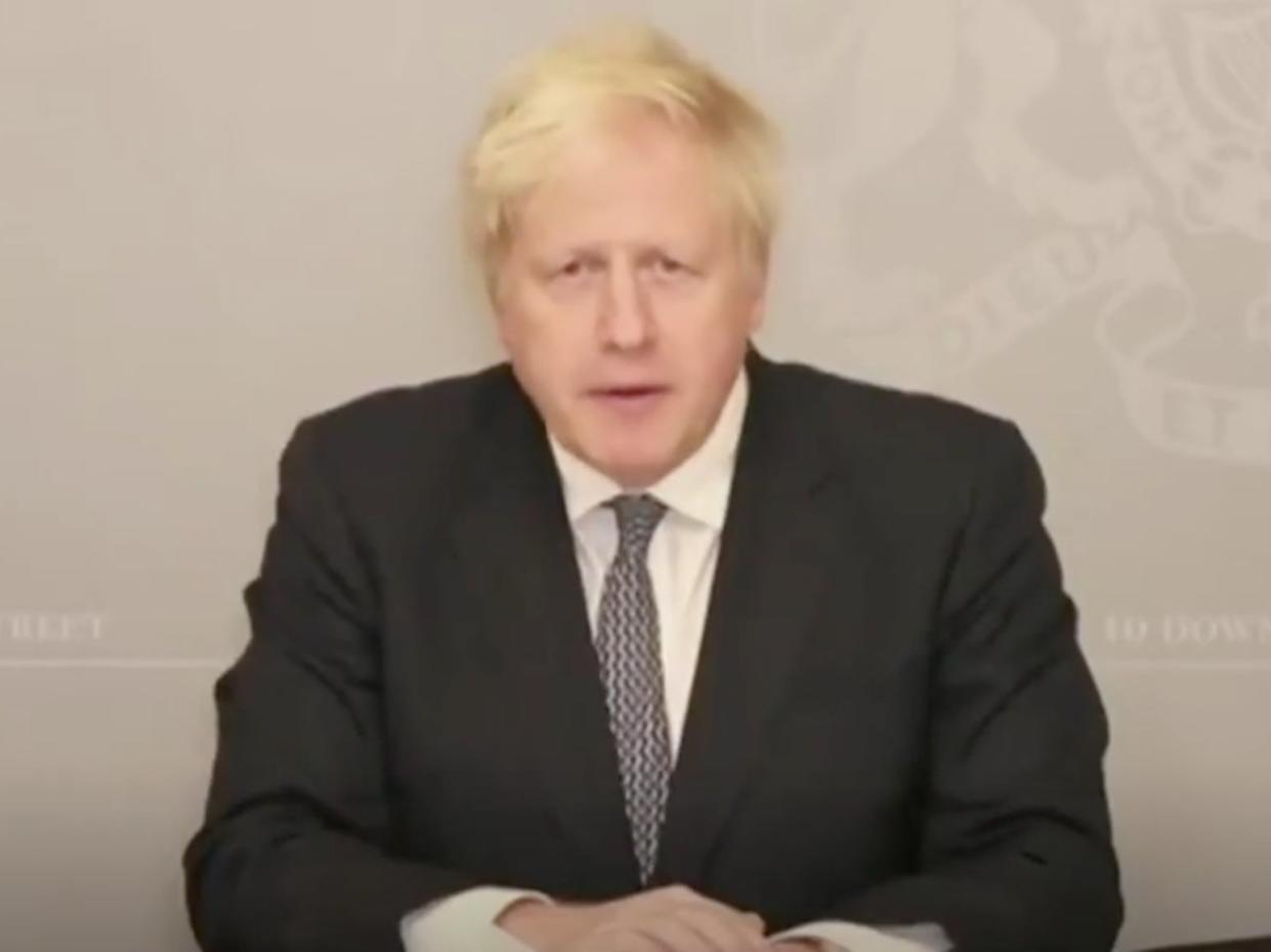 The prime minister appeared on a video link to discuss the UK’s next steps (The Independent)