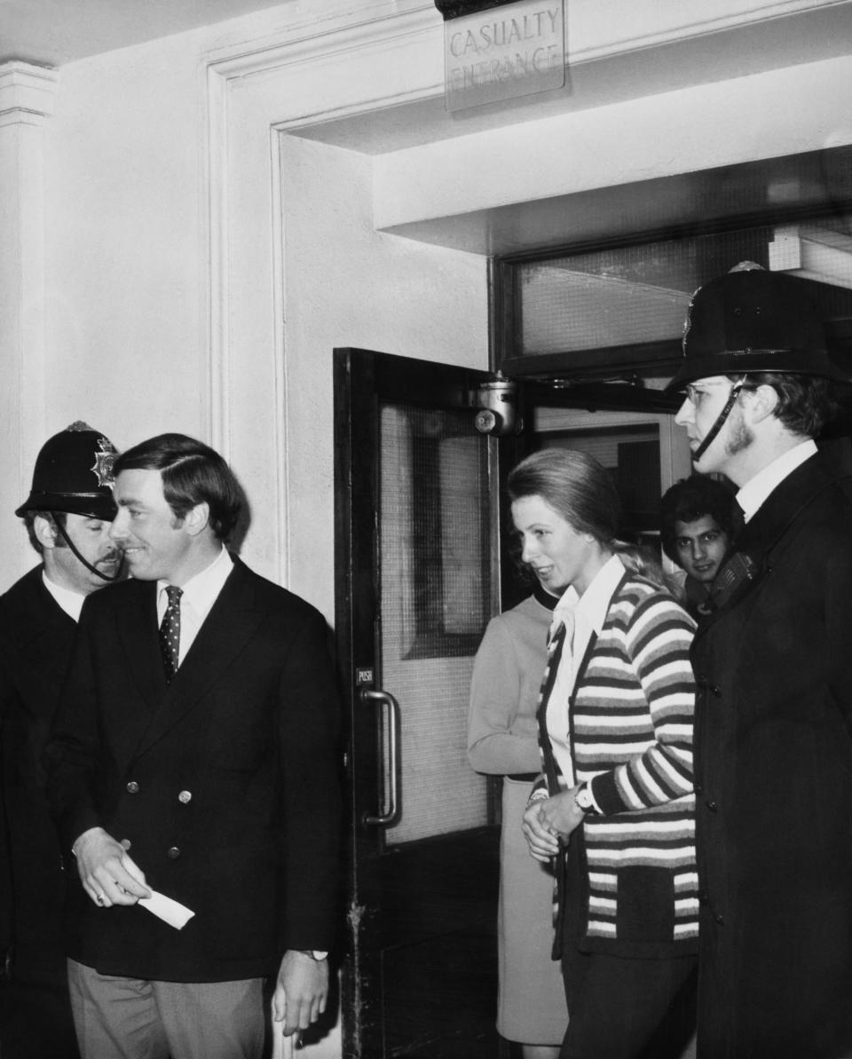 Princess Anne in 1974, after visiting two men at hospital who were shot in the attack (Getty Images)