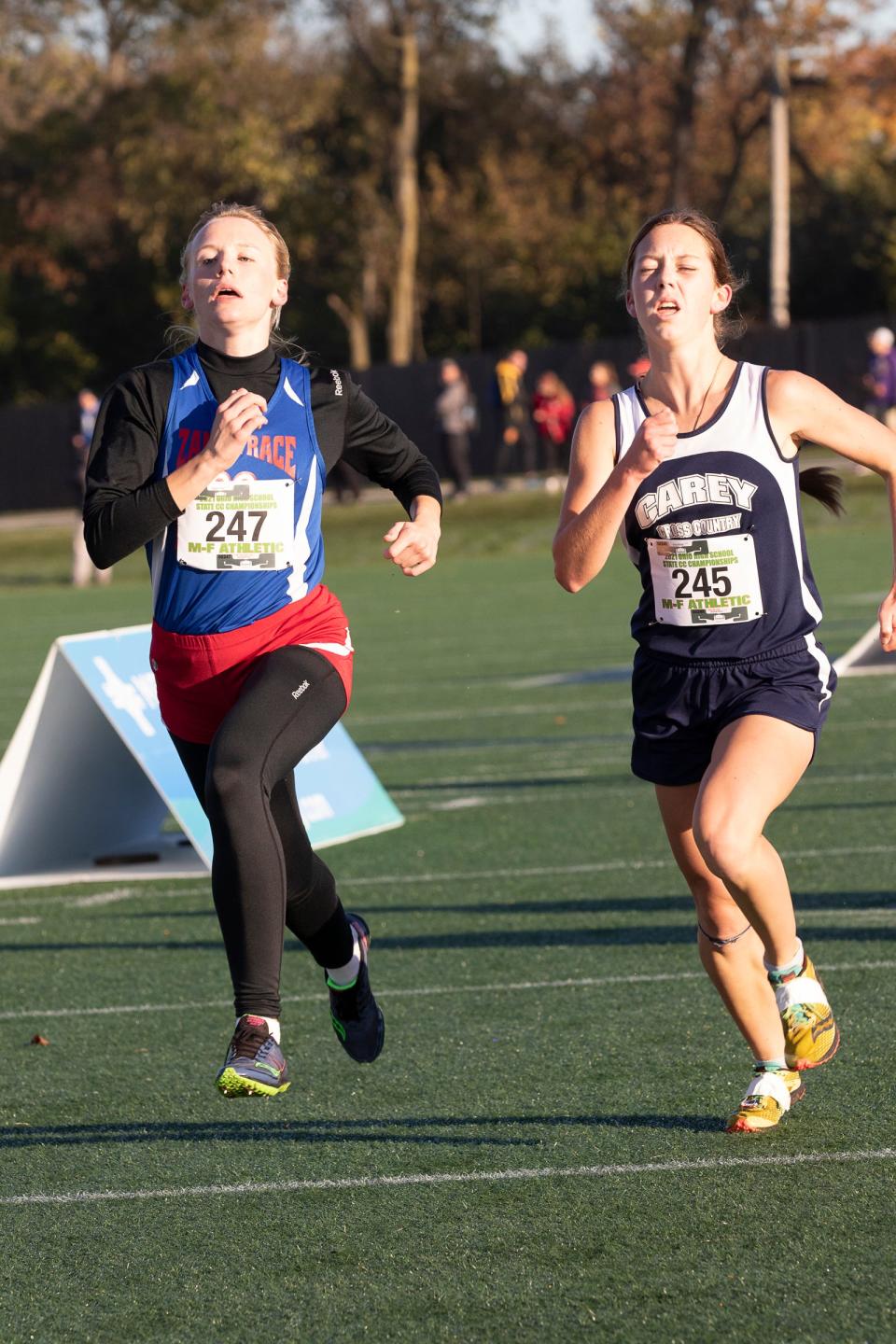 Zane Trace’s Marie Souther (247) took All-Ohio honors after placing 12th with a time of 18:53.8 in the DIII girls 2021 OHSAA High School State Cross Country Championships at Fortress Obetz on Nov. 6, 2021. She was named the Gazette's female cross country runner of the year.
