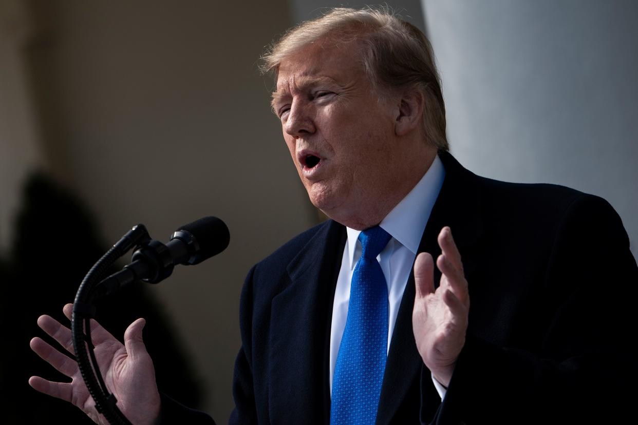 President Trump during his Feb. 15 speech declaring a state of emergency. (Photo: Brendan Smialowski/AFP/Getty Images)