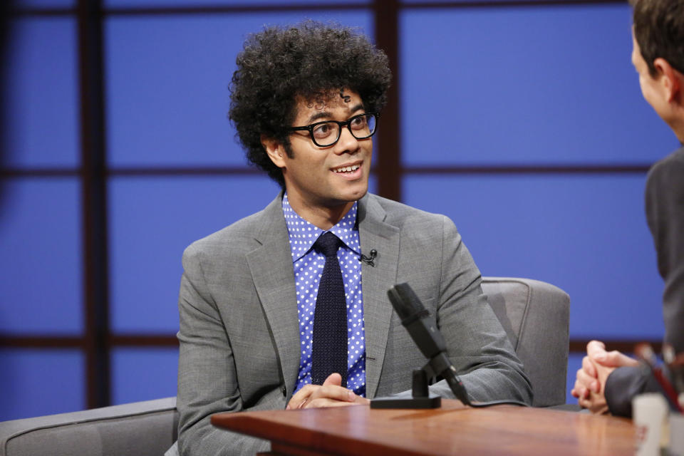 LATE NIGHT WITH SETH MEYERS -- Episode 40 -- Pictured: Comedian Richard Ayoade during an interview on May 1, 2014 -- (Photo by: Lloyd Bishop/NBCU Photo Bank/NBCUniversal via Getty Images via Getty Images)