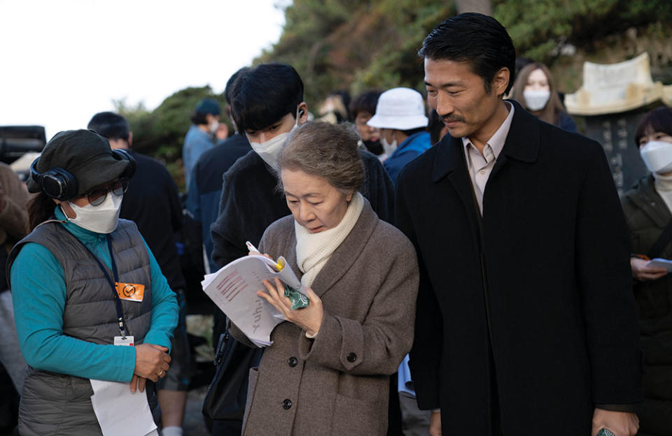 Yuh-Jung Youn (center) shot Pachinko in Korea and Vancouver last spring in between promoting Minari on her road to winning an Oscar for her supporting role in the film. - Credit: Courtesy of Juhan Noh/Apple TV+