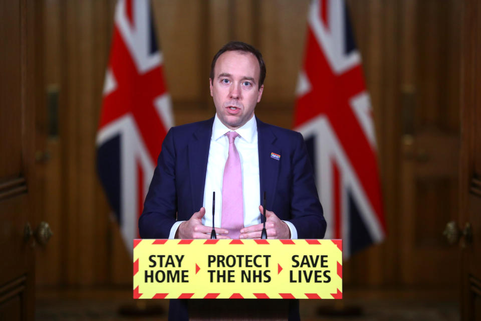 Health Secretary Matt Hancock during a media briefing on coronavirus (COVID-19) in Downing Street, London. Picture date: Monday January 18, 2021.