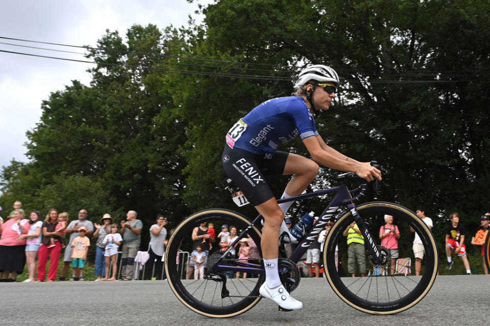 RODEZ FRANCE  JULY 26 Yara Kastelijn of The Netherlands and Team FenixDeceuninck competes in the breakaway during the 2nd Tour de France Femmes 2023 Stage 4 a 1771km stage from Cahors to Rodez 572m  UCIWWT  on July 26 2023 in Rodez France Photo by Tim de WaeleGetty Images