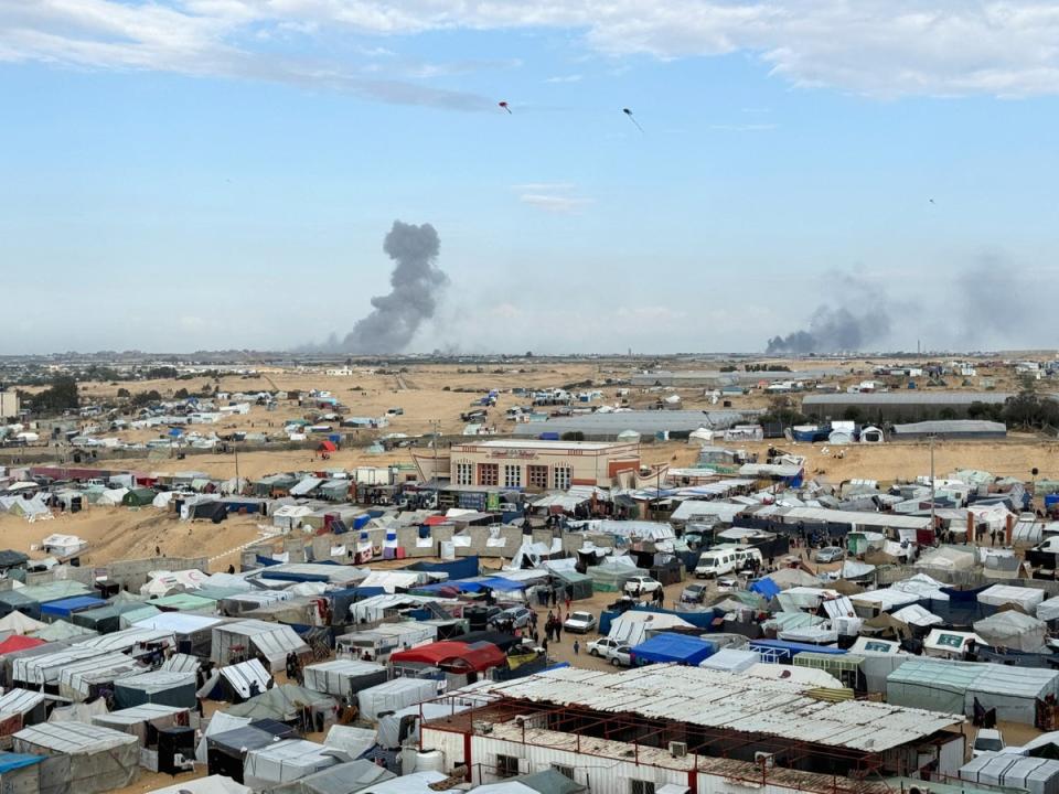 Smoke rises during an Israeli ground operation in Khan Younis, amid the ongoing conflict between Israel and the Palestinian Islamist group Hamas, as seen from a tent camp sheltering displaced Palestinians in Rafah, in the southern Gaza Strip (REUTERS)