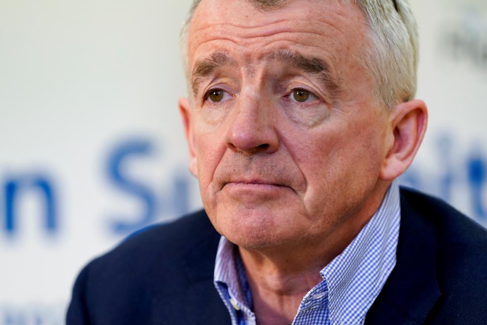 Ryanair CEO Michael O'Leary gestures during an AFP interview at A4E aviation summit in Brussels on March 3, 2020. (Photo by Kenzo TRIBOUILLARD / AFP) (Photo by KENZO TRIBOUILLARD/AFP via Getty Images)