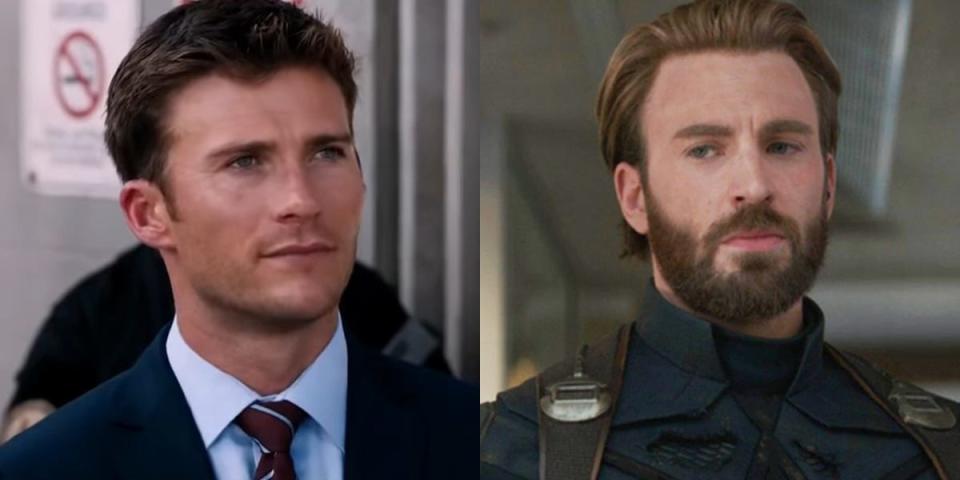 On the left: Scott Eastwood as Little Nobody in "The Fate of the Furious." On the right: Chris Evans as Steve Rogers/Captain America in "Avengers: Infinity War."