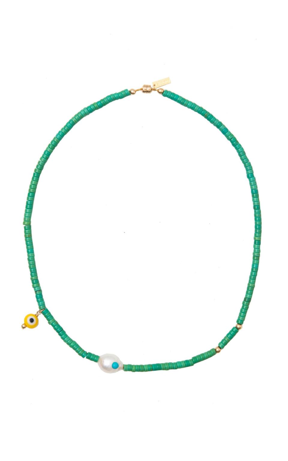 18) Corinth Pearl and Nazar Beaded Necklace
