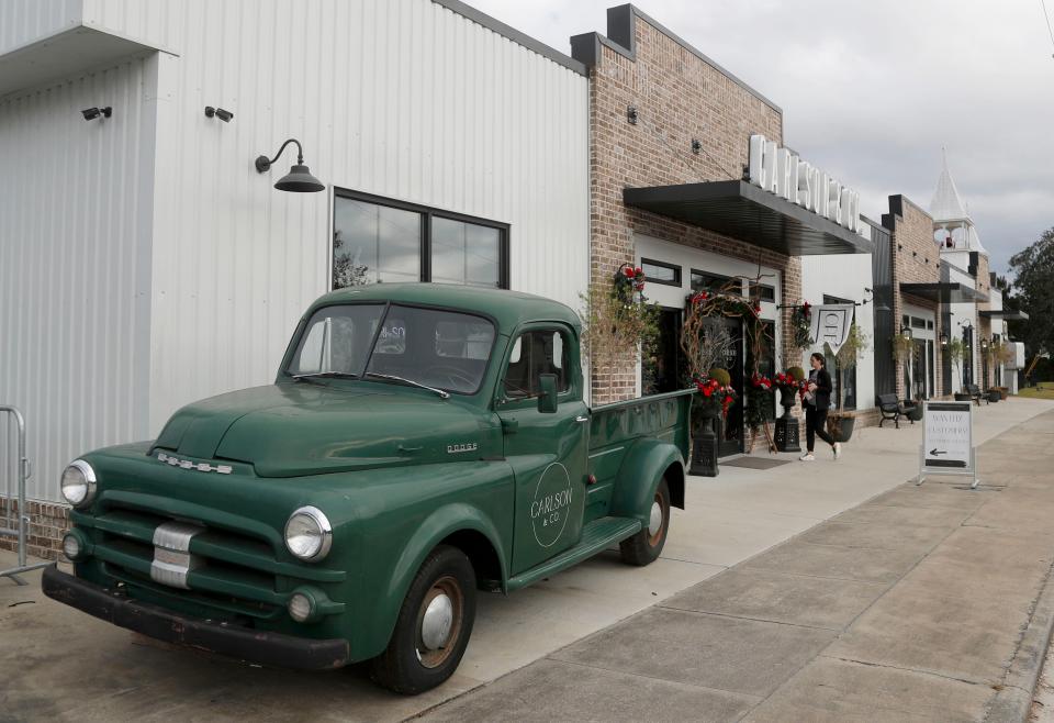 A classic pickup sits outside Carlson and Co. on Laurel Street in Springfield.