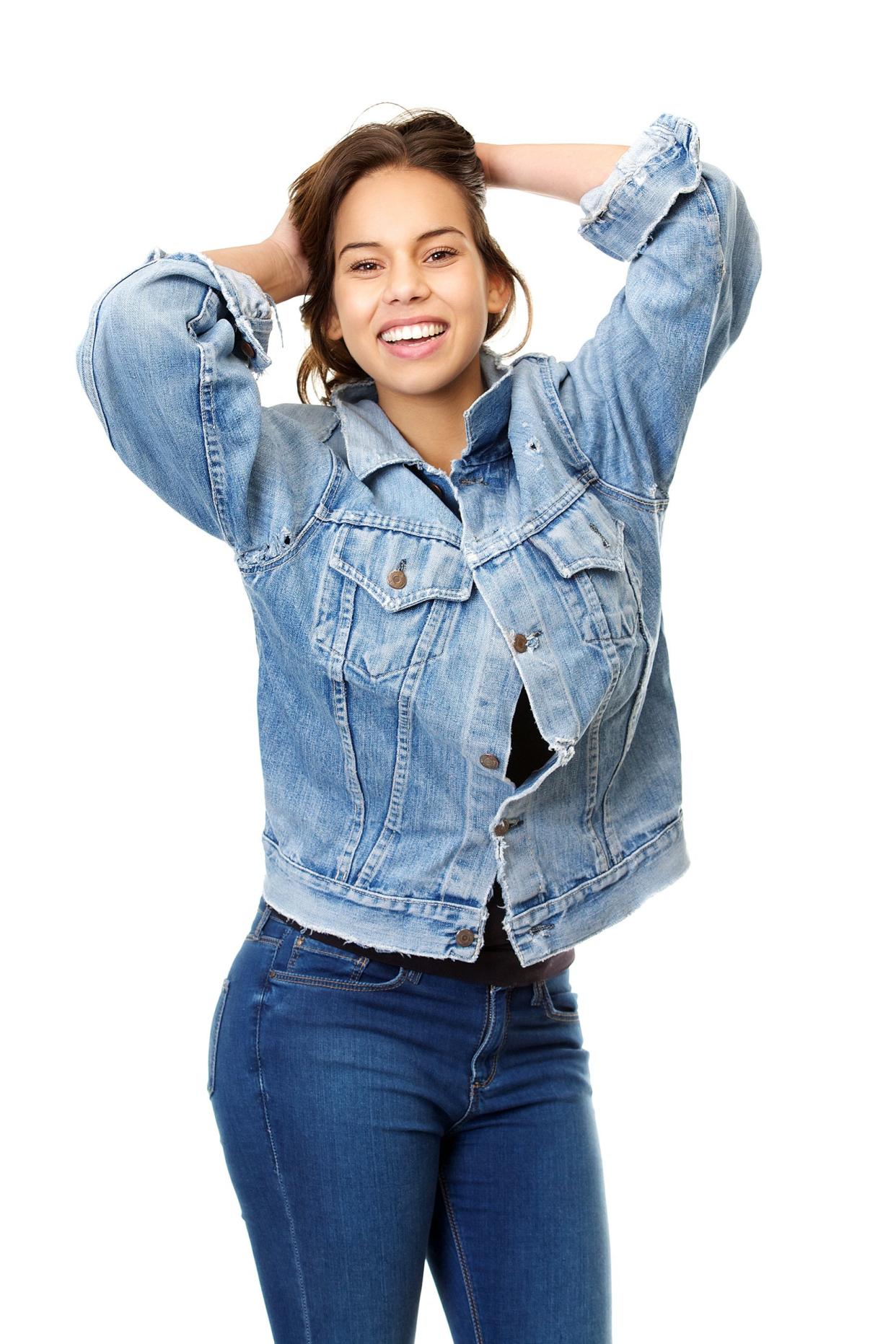 Woman wearing jeans and a denim jacket