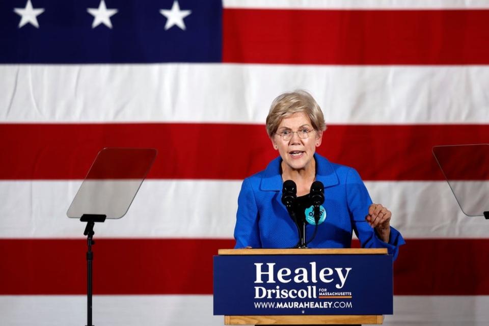 U.S. Sen. Elizabeth Warren speaks during a Democratic election night party, Tuesday, Nov. 8, 2022, in Boston.