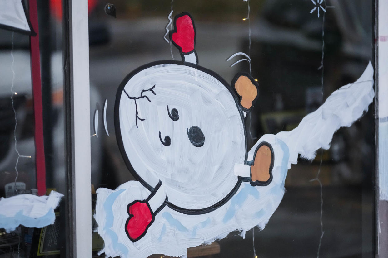 A drawing of a cracked egg is in the window of Waveland Cafe in Des Moines on Thursday, Jan. 12, 2023. Eggs were among the food items that were hit hard by inflation.