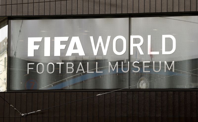 FILE PHOTO: A sign is seen at the building of the new FIFA World Football Museum in Zurich