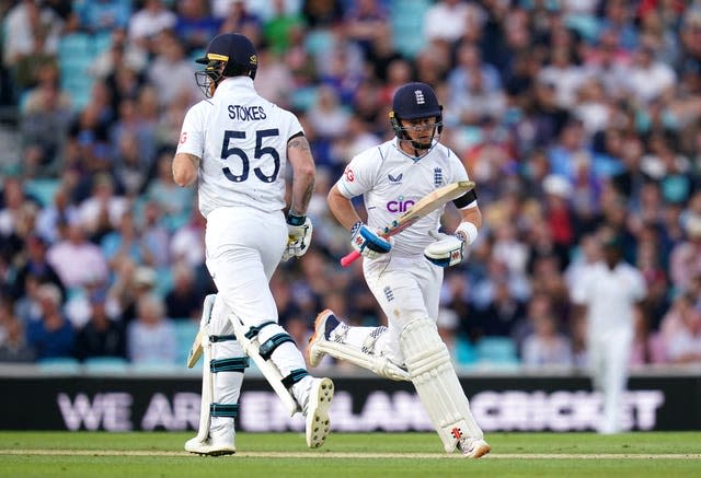 England’s Ollie Pope (right) and Ben Stokes in action against South Africa at the Oval