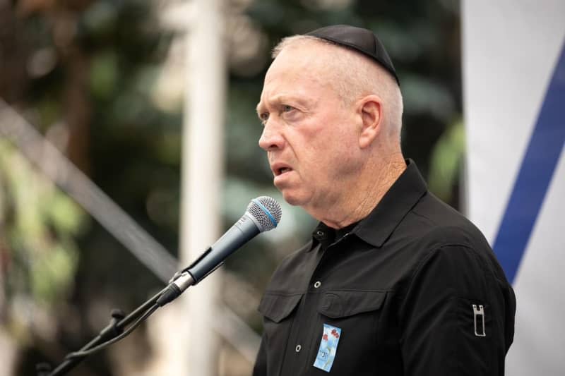 Defence Minister of Israel Yoav Gallant speaks during a memorial ceremony for Israel's fallen and victims of terrorism. Shachar Yurman/Defense Ministry/dpa