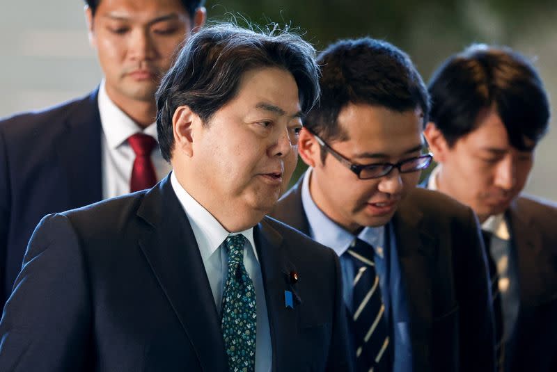 Japan's incoming Chief Cabinet Secretary Yoshimasa Hayashi arrives at Prime Minister Fumio Kishida's official residence in Tokyo