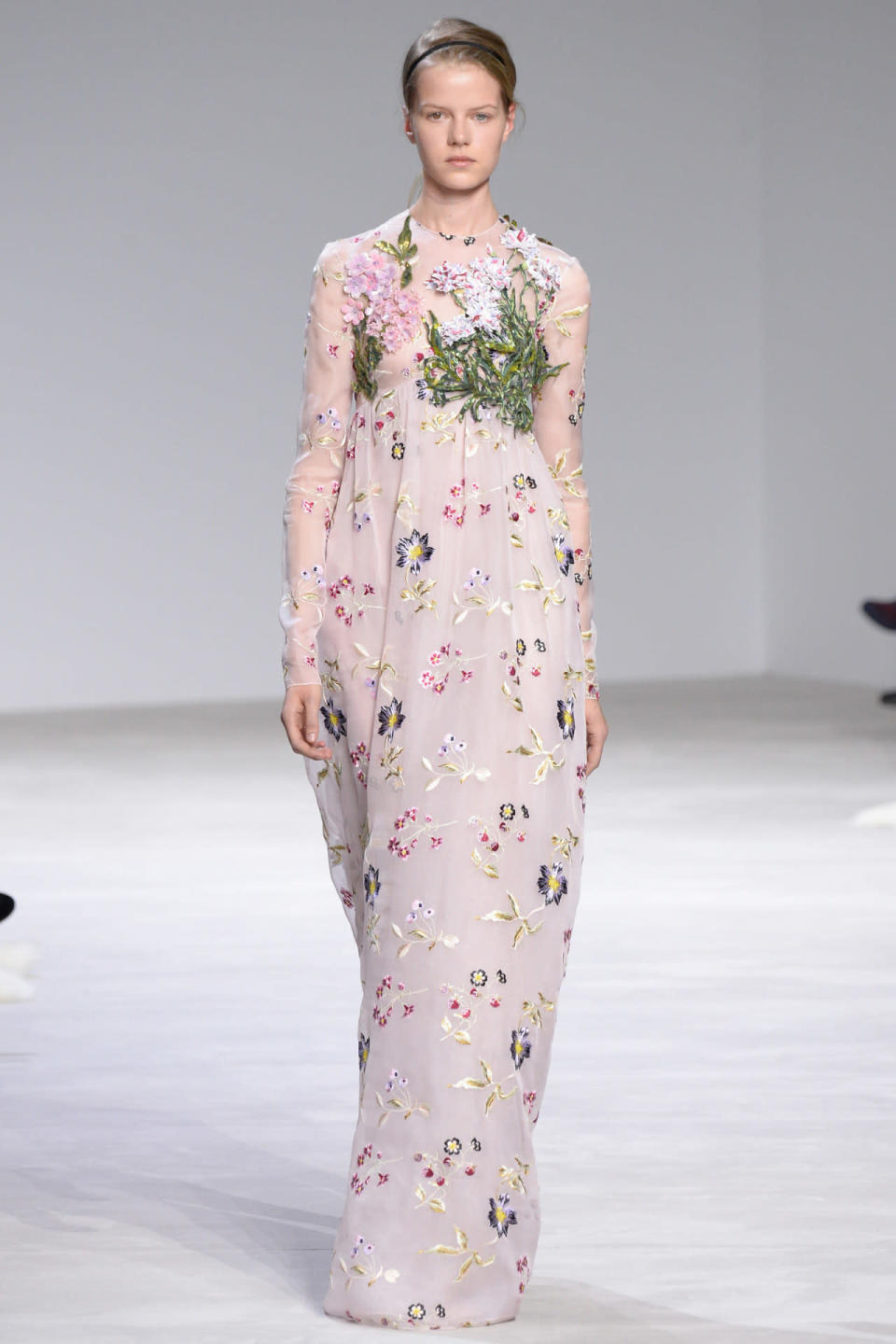 A floral embroidered gown at Giambattista Valli. 