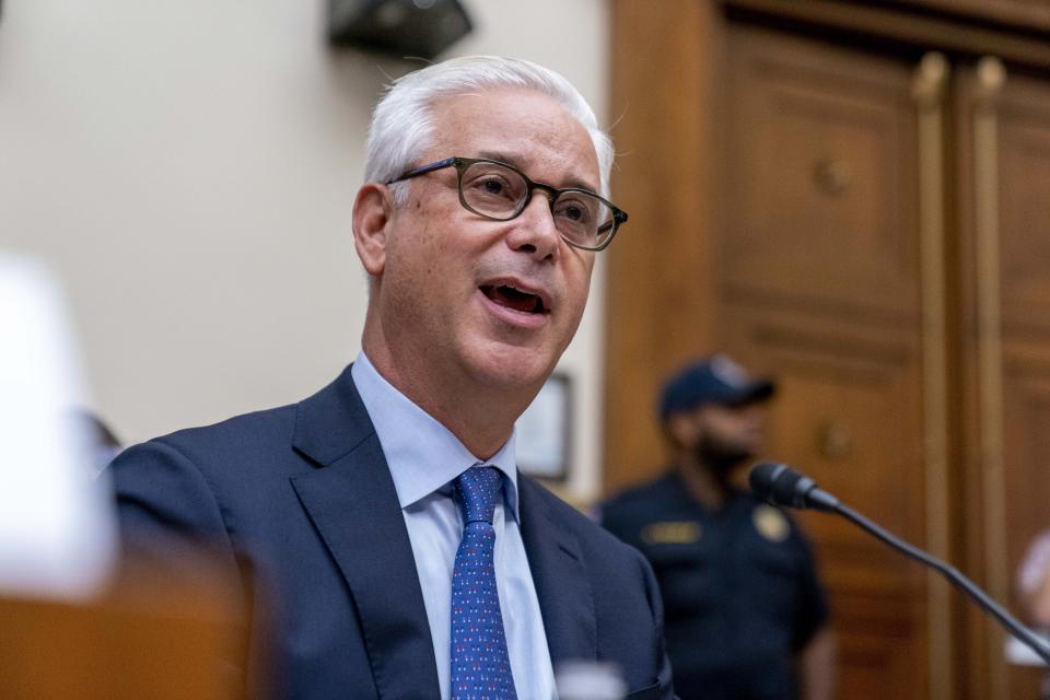 Wells Fargo President and CEO Charles Scharf testifies before a House Committee on Financial Services Committee hearing on "Holding Megabanks Accountable: Oversight of America's Largest Consumer Facing Banks" on Capitol Hill in Washington, Wednesday, Sept. 21, 2022. (AP Photo/Andrew Harnik)