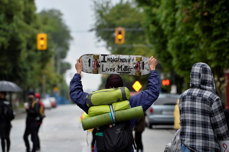 FILE PHOTO: Supporters of Black Lives Matter maintain a roadblock in Vancouver