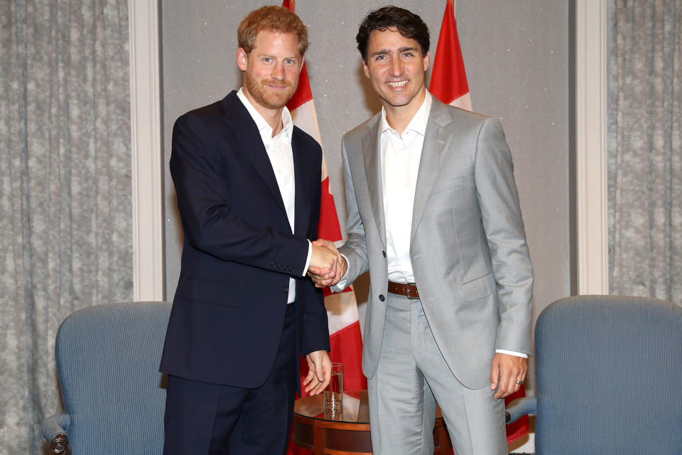 <p>Harry shook hands with the Prime Minister of Canada, the games' host country, Justin Trudeau, on Saturday. Harry told the <i>BBC </i>that his goal of the games is to reach all the people who made need them. "The biggest or rather main effort for myself and the team is to make sure we are getting the hardest to reach people," he said. "There are some people that will put themselves forward and come to the trails, but it's the ones that are stuck on the sofa, finding it really hard to leave the house, those are the people that I really, really want to get to the games. They exist in every single nation."</p>