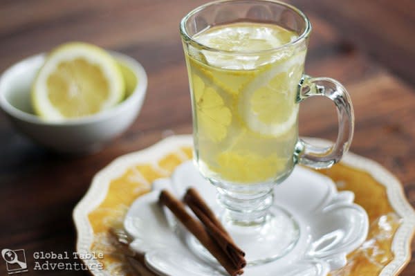 <p>Instead of dreading the drink when you have a sore throat why not add some Vodka for a refreshing evening beverage. <a rel="nofollow noopener" href="http://globaltableadventure.com/recipe/hot-honey-lemon-with-vodka/" target="_blank" data-ylk="slk:[Photo: Globaltableadventures];elm:context_link;itc:0;sec:content-canvas" class="link "><em>[Photo: Globaltableadventures]</em></a> </p>