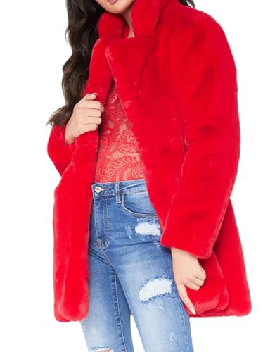 TOPONSKY Faux Fur Velvet Coats Winter Furry Fancy Women Fuzzy Disco Pinot Red 2XL