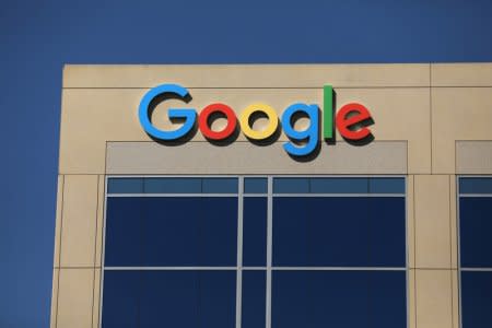 The Google logo is pictured atop an office building in Irvine, California, U.S. August 7, 2017.   REUTERS/Mike Blake