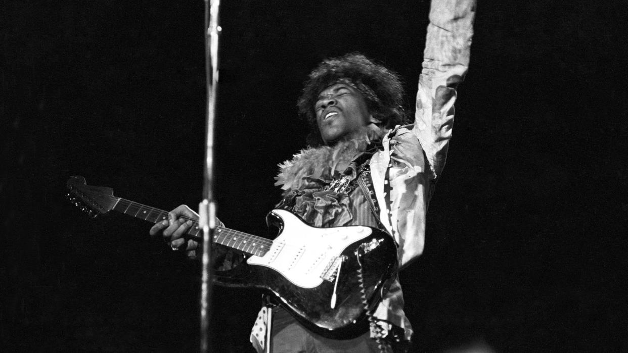  Jimi Hendrix onstage performing live at Monterey Pop in 1967. 