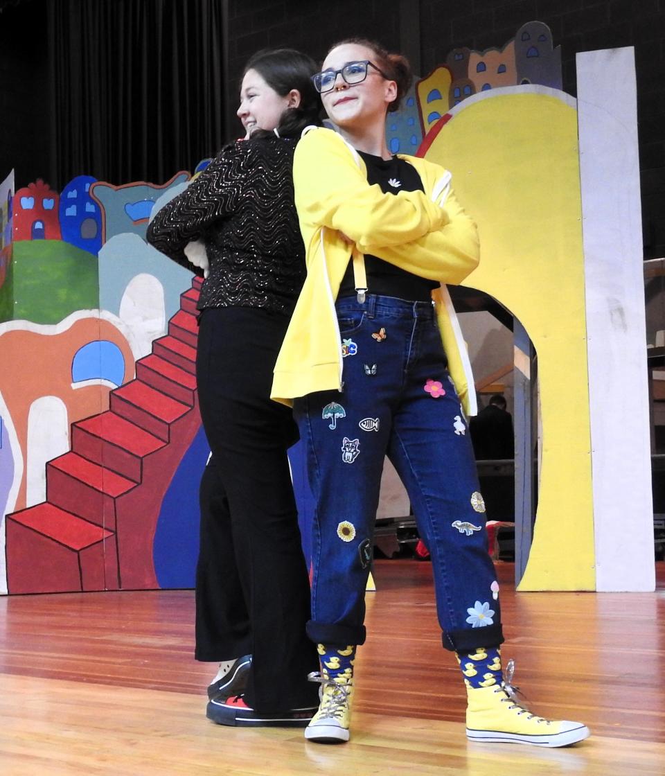 Hollee Sheneman as the Cat in the Hat and Lanie Nickerson as JoJo in the "Seussical: The Musical" at River View High School.