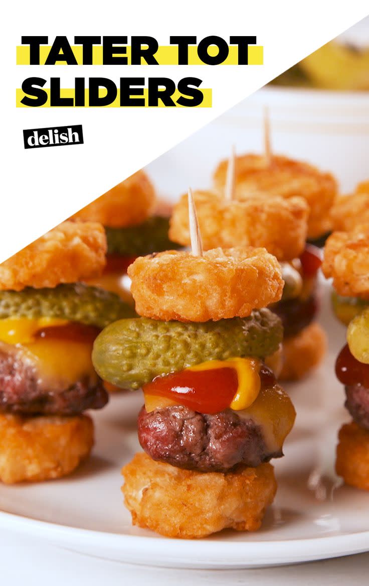 Cheeseburger Tot Sliders Are The Absolute Cutest | Recipe | Beef appetizers, Burger bites, Tater tot appetizers