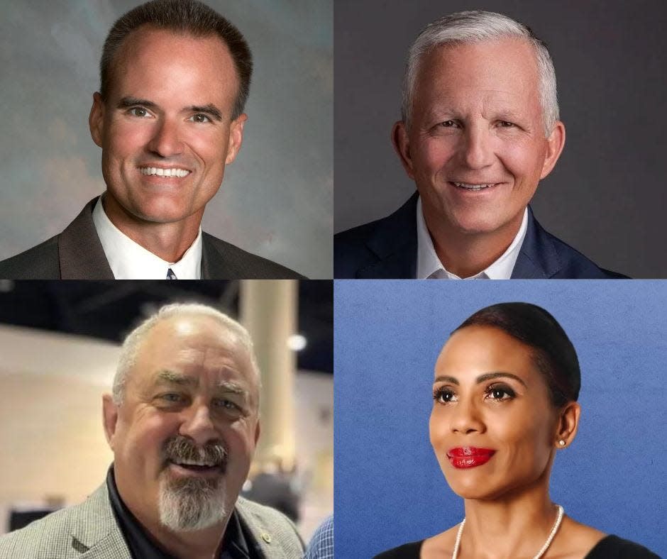 Volusia County Council at-large candidates, clockwise from top left, Andy Kelly, Jake Johansson, Sherrise Boyd and Doug Pettit.