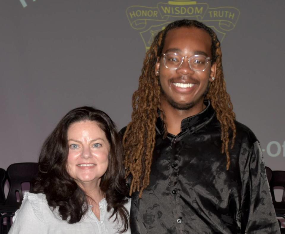 Victoria Gillum, left, is the Support Person of the Year and Jalin Murphy is the Teacher of the Year at Harris County Carver Middle School.