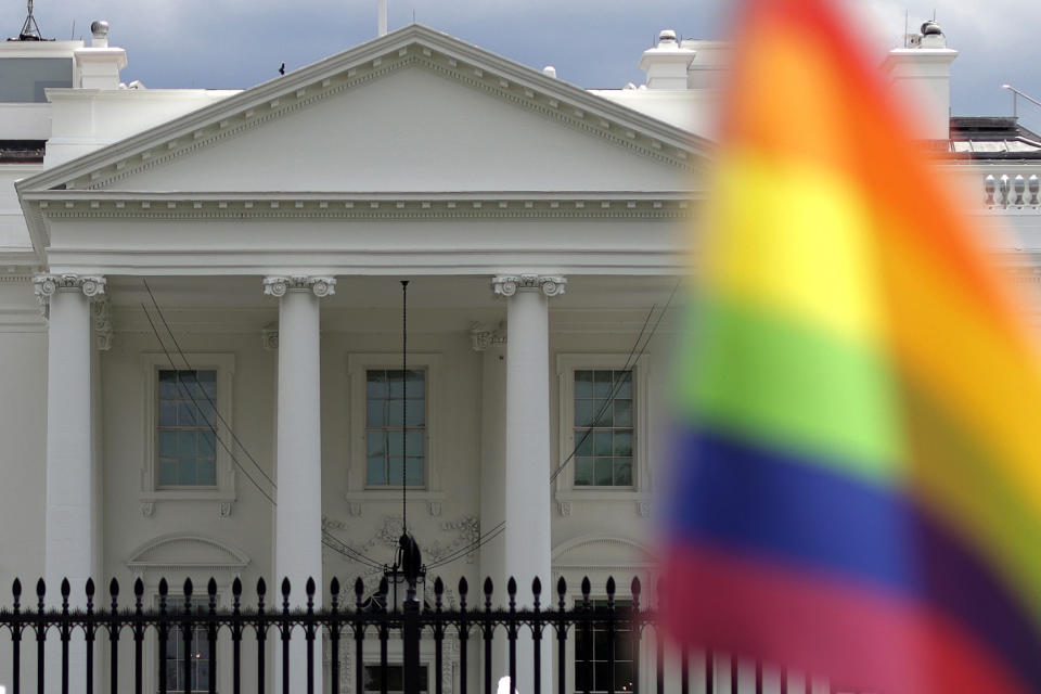 A Pride flag at the White House on Independence Day 2021