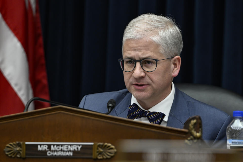 WASHINGTON DC, UNITED STATES - MARCH 6: The United States Chair of the House Financial Services Committee and US Representative Patrick McHenry speaks during a hearing before the House Financial Services Committee at the Rayburn House Office Building in Washington DC, United States on March 6, 2024. (Photo by Celal Gunes/Anadolu via Getty Images)