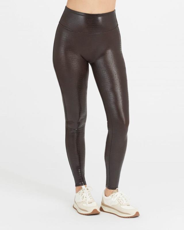 Faux Leather Croc Legging - Brown/Black