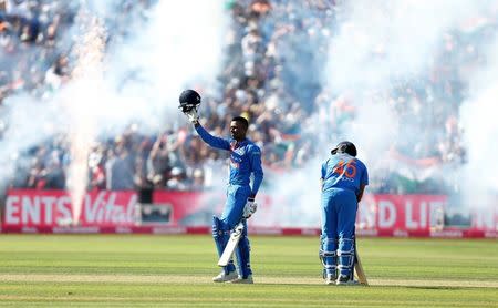 Cricket - England v India - Third International T20 - The Brightside Ground, Bristol, Britain - July 8, 2018 India's Hardik Pandya and Rohit Sharma celebrate victory Action Images via Reuters/Ed Sykes