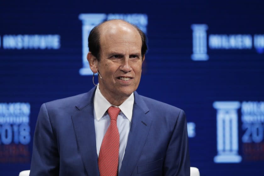 FILE - In this April 30, 2018, file photo, financier Michael Milken leads a discussion at the Milken Institute Global Conference in Beverly Hills, Calif. (AP Photo/Jae C. Hong, File )