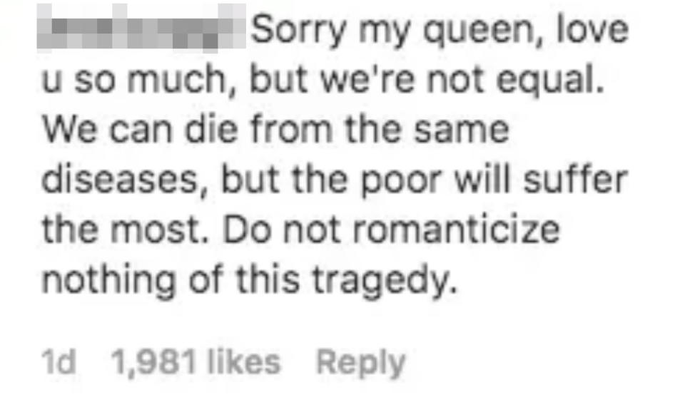 Screenshot of an Instagram comment