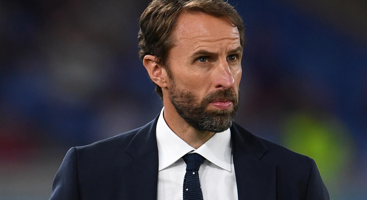 England football manager Gareth Southgate is fast becoming a trendsetter - first waist coats and now printed ties.  (Getty Images)