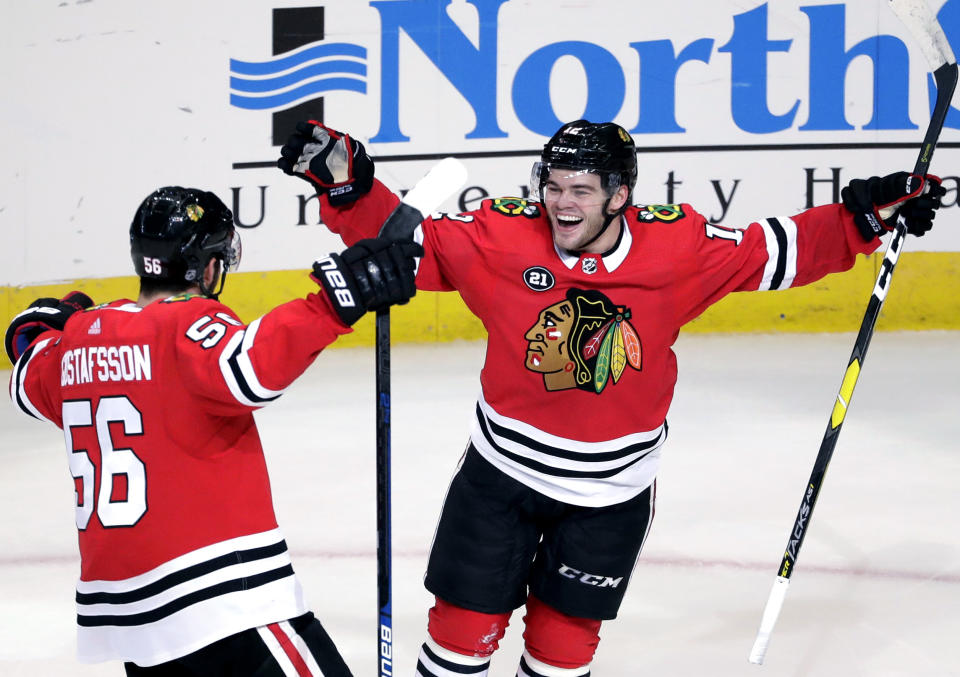 Right wing Alex DeBrincat has been part of an early season scoring binge by the Chicago Blackhawks. (AP Photo/Nam Y. Huh)