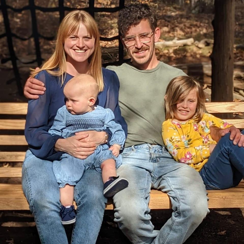 Shelby Stennes with husband Jon and daughters youngest Saga and Willow. Stennes named her nascent childcare business after the African proverb, “it takes a village to raise a child.”