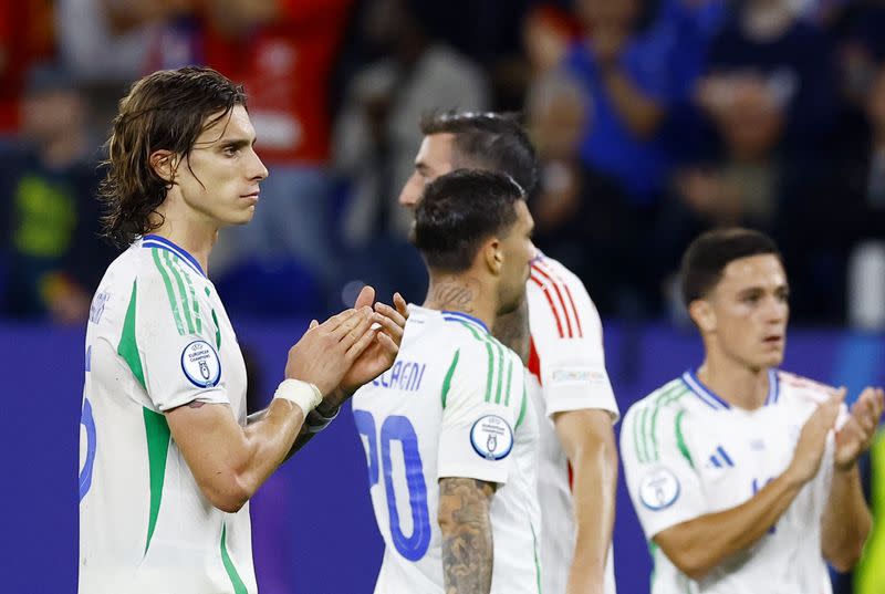 FOTO DE ARCHIVO. El italiano Riccardo Calafiori tras el partido contra España de la Eurocopa 2024, en el Arena AufSchalke, Gelsenkirchen, Alemania