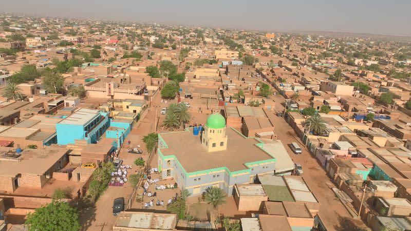 An aerial view shows a mosque in Omdurman