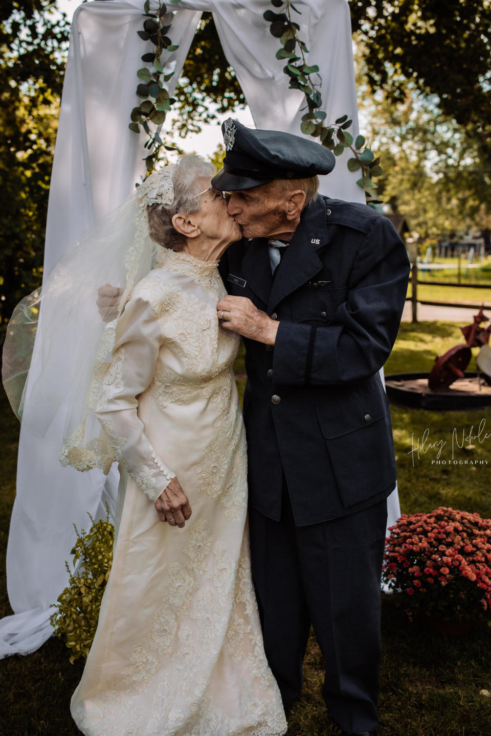 Royce wore his original Air Force uniform and Frankie wore her first wedding dress, donated by a St. Croix Hospice employee. / Credit: Sue Bilodeau